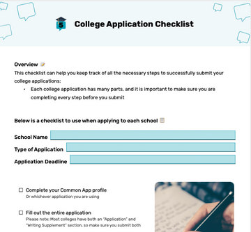 PDF Template: College Application Checklist