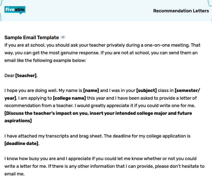 PDF Checklist & Template: College Recommendations