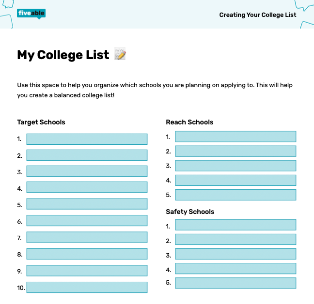 PDF Template: Creating Your College List