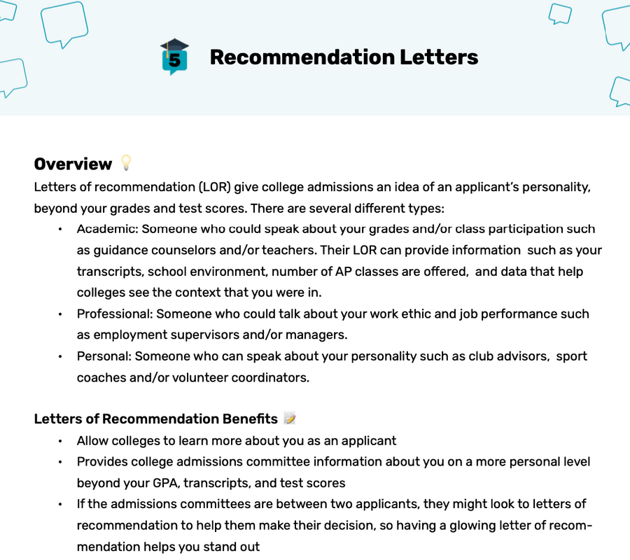 PDF Checklist & Template: College Recommendations